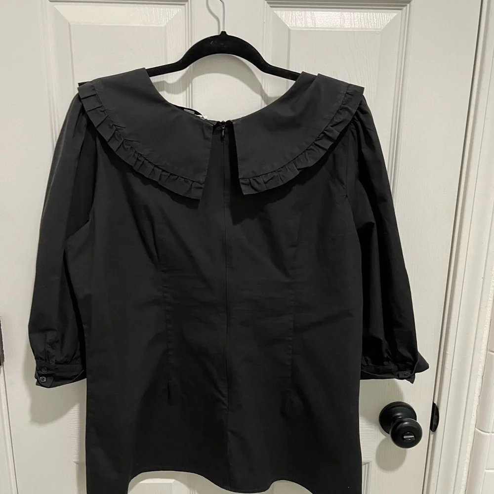 Women’s Black Ruffled Collar Blouse - Picture 2 of 2